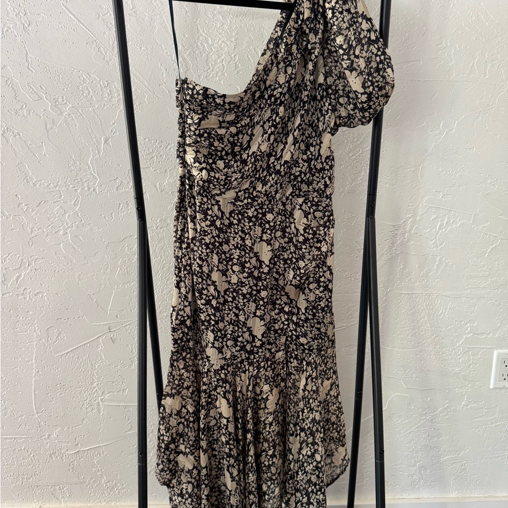 Astr Black and Cream One Shoulder Floral Dress